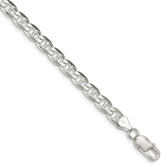 6.5mm Sterling Silver Solid Flat Cuban Anchor Chain Bracelet 9 Inch